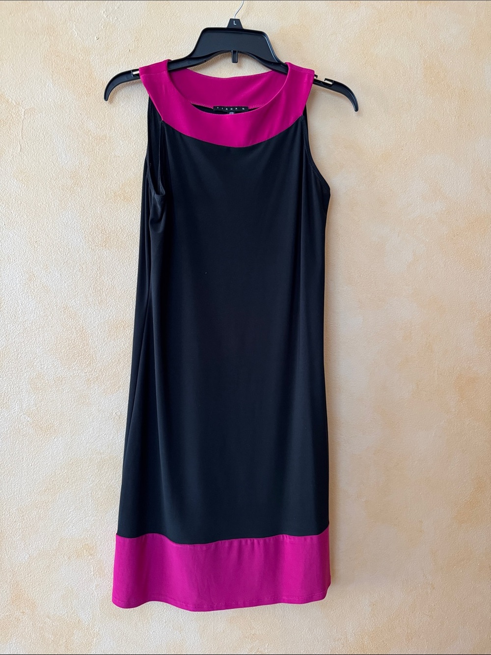 Tiana B. Black Midi Dress with Fuchsia Trim